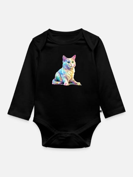 Obi die bunte Katze - Baby Bio-Langarm-Body - Schwarz