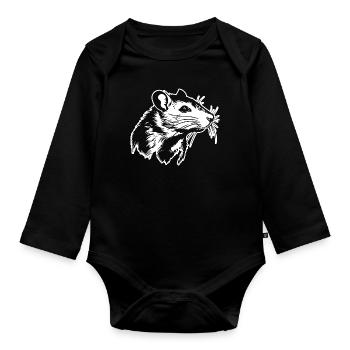 Ratte Maus Nagetier Ratten - Baby Bio-Langarm-Body - Schwarz - Vorne
