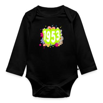 Year 1953 anniversary Floral Groovy - Organic Longsleeve Baby Bodysuit - black - Front