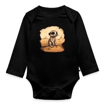 Erdmännchen Baby Mangusten - Baby Bio-Langarm-Body - Schwarz - Vorne