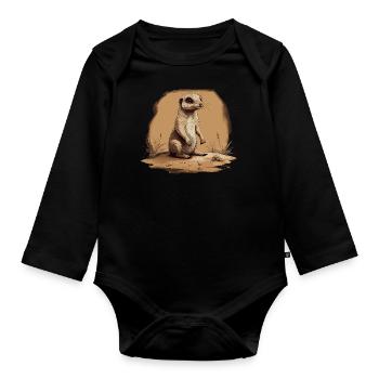 Erdmännchen Baby Mangusten Afrika - Baby Bio-Langarm-Body - Schwarz - Vorne