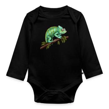 Chameleon Branch Reptiles - Organic Longsleeve Baby Bodysuit - black - Front