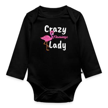 Crazy Pink Flamingo Lady Gift Retro Flamingos - Organic Longsleeve Baby Bodysuit - black - Front
