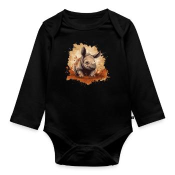 Baby Rhino Rhino Rhinoceros - Organic Longsleeve Baby Bodysuit - black - Front