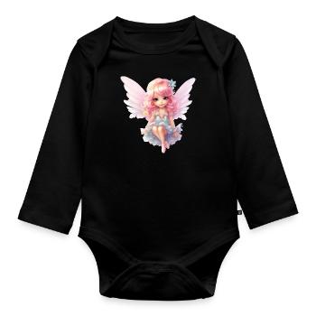 Fairy Girl Märchen süße Fee Engel Mädchen Kinder - Baby Bio-Langarm-Body - Schwarz - Vorne
