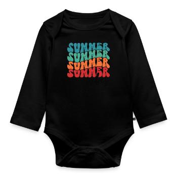 Summer Vibes Sommer Sonne Strand Urlaub Meer Palme - Baby Bio-Langarm-Body - Schwarz - Vorne