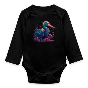 Pelican Bird Waterfowl - Organic Longsleeve Baby Bodysuit - black - Front