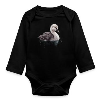 Baby Swan Bird Chick - Organic Longsleeve Baby Bodysuit - black - Front