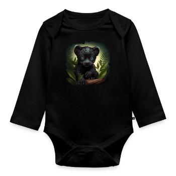 Black Baby Jaguar Wildcat Africa Wilderness - Organic Longsleeve Baby Bodysuit - black - Front