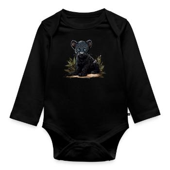Schwarzer Baby Jaguar Wildkatze Afrika Wildnis - Baby Bio-Langarm-Body - Schwarz - Vorne