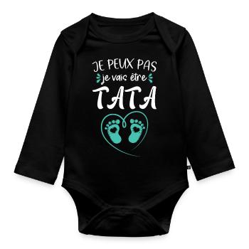 Je Peux Pas Je Vais Etre Tata Future 2023 Grossess - Body Bébé bio manches longues - noir - Devant