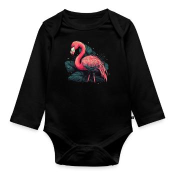 Flamingo Vogel Natur Tiere Wildnis Tropisch - Baby Bio-Langarm-Body - Schwarz - Vorne