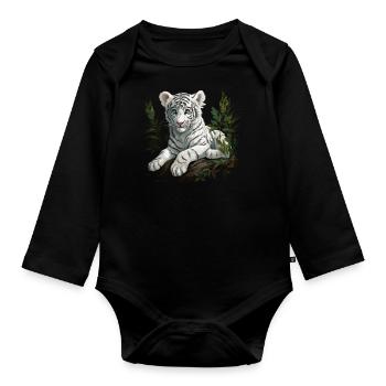 White Tiger Wildcat Jungle - Organic Longsleeve Baby Bodysuit - black - Front
