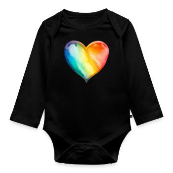 Regenbogen-Herz - Baby Bio-Langarm-Body - Schwarz - Vorne