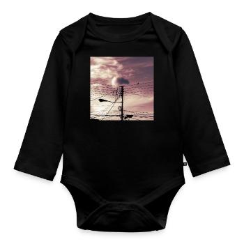 The bird on the cables - Organic Longsleeve Baby Bodysuit - black - Front