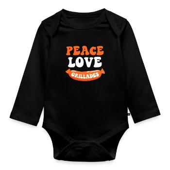 Peace Love Grillades - Humour Barbecue Été - Body Bébé bio manches longues - noir - Devant