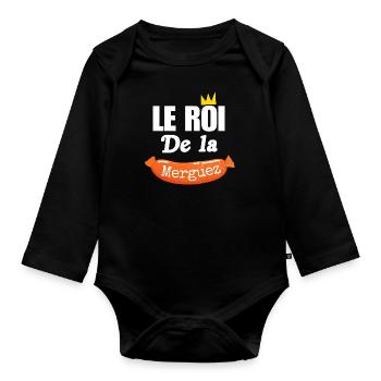 Le Roi de la Merguez, barbecue humour papa - Body Bébé bio manches longues - noir - Devant