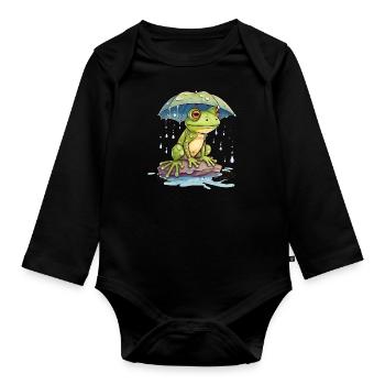 Fresh finds shelter under an umbrella - Organic Longsleeve Baby Bodysuit - black - Front