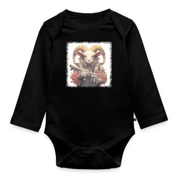 design animal dessin animé mouton lion drôle citation drôle - Body Bébé bio manches longues - noir - Devant