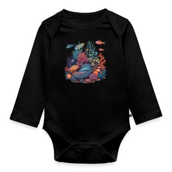 Fish Corals Sea Ocean Marine Life Animals - Organic Longsleeve Baby Bodysuit - black - Front