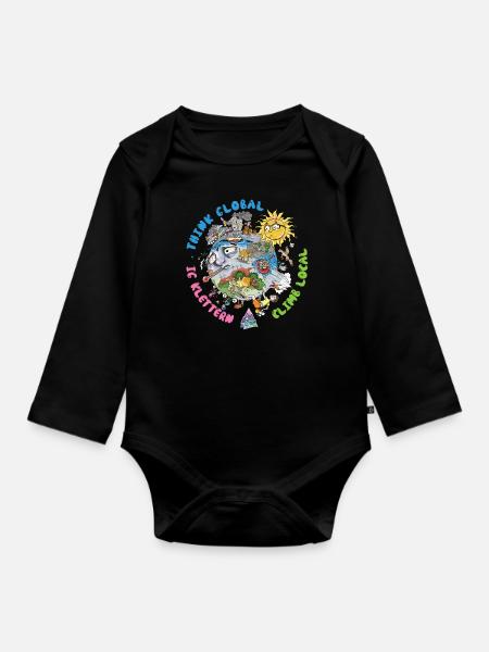 Think Global Climb Local Heller Hintergrund - Baby Bio-Langarm-Body - Schwarz