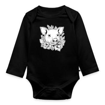 Pig Piggy Sow - Organic Longsleeve Baby Bodysuit - black - Front