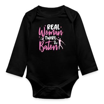 real woman twirl the baton Design for a twirld - Baby Bio-Langarm-Body - Schwarz - Vorne