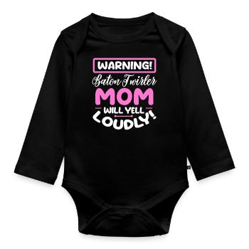 avertissement bâton virevoltant maman crier fort Design - Body Bébé bio manches longues - noir - Devant