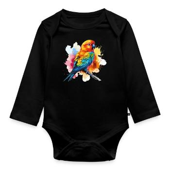 Farbenfroher Papagei: Exotische Kunst - Baby Bio-Langarm-Body - Schwarz - Vorne