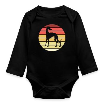 Whippet Retro Hund - Baby Bio-Langarm-Body - Schwarz - Vorne