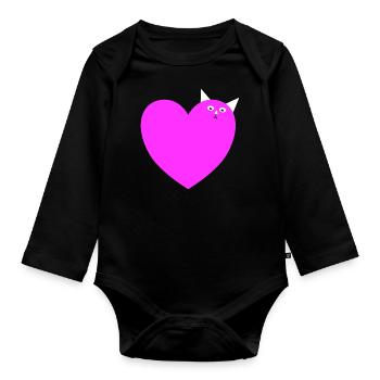 Cat Heart Cat Cat Lovers - Organic Longsleeve Baby Bodysuit - black - Front