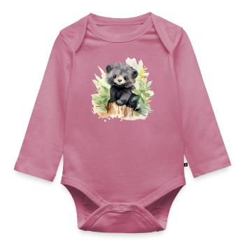 Ours brun - Body Bébé bio manches longues - mauve - Devant