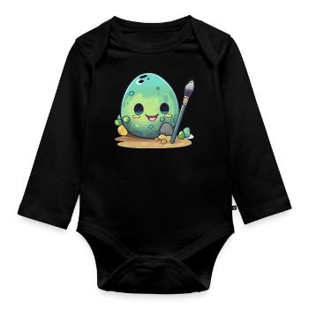 Ei mit Pinsel - Baby Bio-Langarm-Body - Schwarz - Vorne