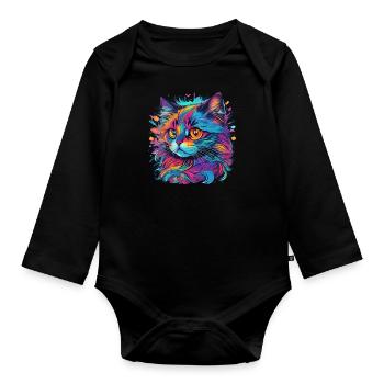 Cat in colors - Organic Longsleeve Baby Bodysuit - black - Front