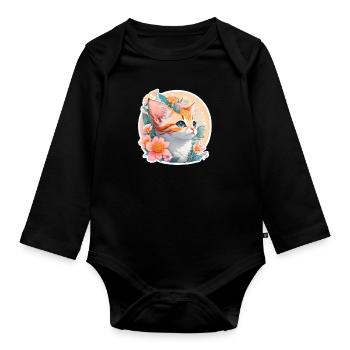 Mignon petit chat - Body Bébé bio manches longues - noir - Devant