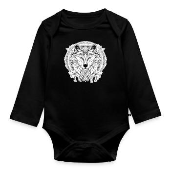 Wolf - Organic Longsleeve Baby Bodysuit - black - Front