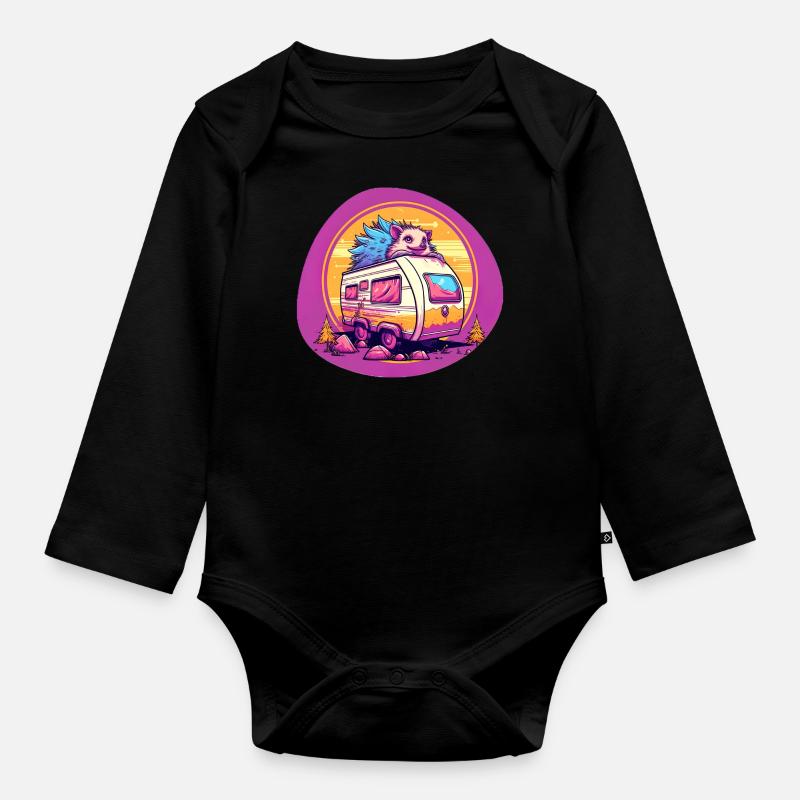 Igel auf Wohnwagencamping - Baby Bio-Langarm-Body - Schwarz