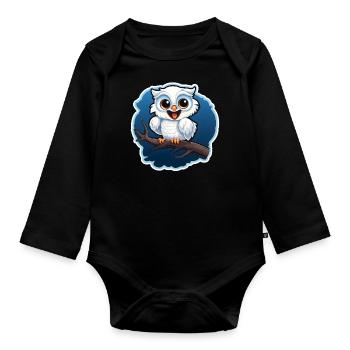 Eule auf einem Ast - Baby Bio-Langarm-Body - Schwarz - Vorne