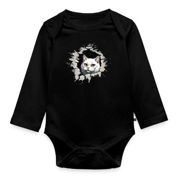 Katze Kätzchen Mietze Miau - Baby Bio-Langarm-Body - Schwarz - Vorne