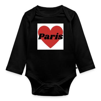 Ich liebe Paris, rotes Herz, französische Hauptstadt - Baby Bio-Langarm-Body - Schwarz - Vorne