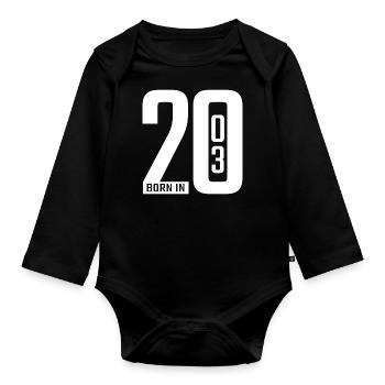 Born in 2003 white - Baby Bio-Langarm-Body - Schwarz - Vorne