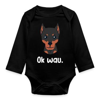 Ok wau mit Doberman Hundeliebhaber - Baby Bio-Langarm-Body - Schwarz - Vorne