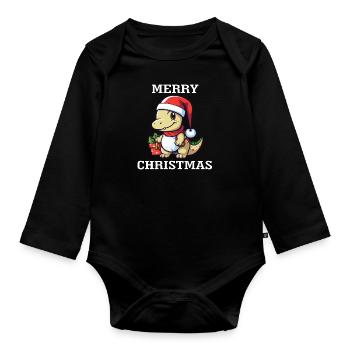 Joyeux Noël Dino! Dino mignon grand et petit - Body Bébé bio manches longues - noir - Devant