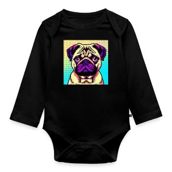 Pug Pop Art - Organic Longsleeve Baby Bodysuit - black - Front