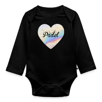 Padel Cute heart | Padel Sports Lover - Organic Longsleeve Baby Bodysuit - black - Front