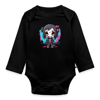 Fille zombie futuriste - Body Bébé bio manches longues - noir - Devant