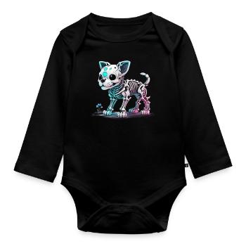 Skeleton Dog - Organic Longsleeve Baby Bodysuit - black - Front