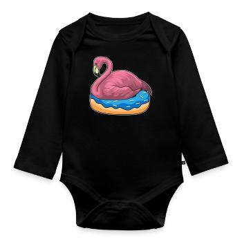 Ente mit Donut Lustiges Flamingo T-Shirt - Baby Bio-Langarm-Body - Schwarz - Vorne