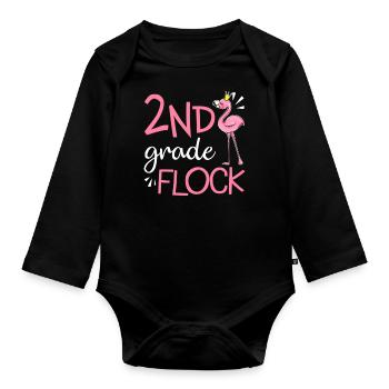 Flamingo Retour à l’école 2e deuxième année - Body Bébé bio manches longues - noir - Devant