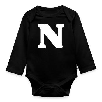 Letter n - Organic Longsleeve Baby Bodysuit - black - Front